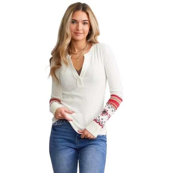 Free People Tops - NWT Free People Size S We the Free Cream Combo Mikah Layering Cuff Thermal Top